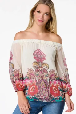 Cato Petite Floral Lurex Stripe Top> Petites|Tops