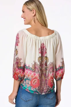 Cato Petite Floral Lurex Stripe Top> Petites|Tops