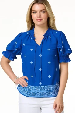 Cato Petite Floral Pleated Sleeve Top> Petites|Tops