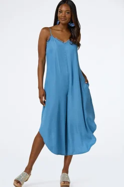 Cato Petite Frayed Chambray Jumpsuit> Petites|Dresses