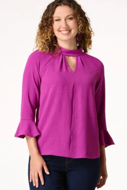 Cato Petite Keyhole Mock Neck Top> Petites|Tops