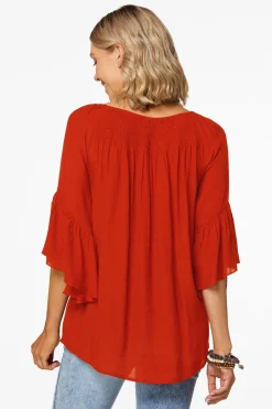 Cato Petite Ruffled Bell Sleeve Top> Petites|Tops
