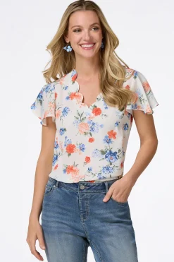 Cato Petite Scalloped Floral Top><noscript><img width=