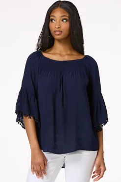 Cato Petite Smocked Pom Sleeve Poet Top> Petites|Tops