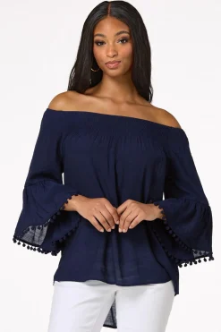 Cato Petite Smocked Pom Sleeve Poet Top><noscript><img width=