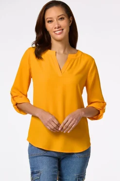Cato Petite Solid High- Low Top> Petites|Tops