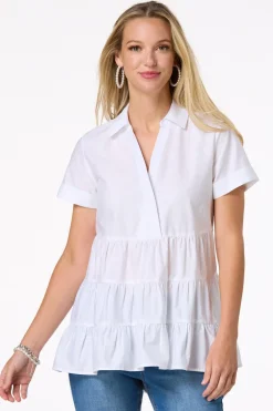 Cato Petite Tiered Poplin Tunic> Petites|Tops