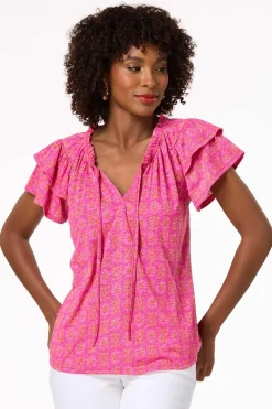 Cato Pink Floral Medallion Top> Tops