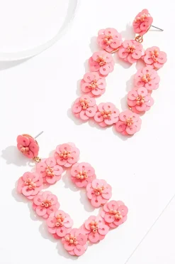 Cato Pink Flower Rectangle Earrings> Earrings