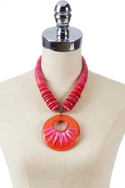 Cato Pink Wood Resin Pendant Necklace> Necklaces