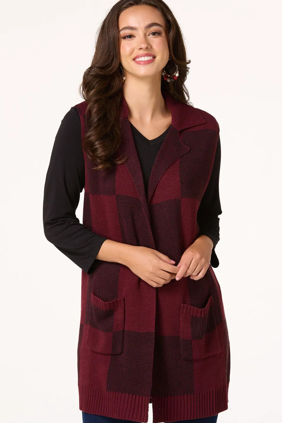 Cato Plaid Sweater Vest Tunic> Sweaters