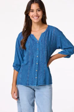 Cato Pleated Acid Wash Shirt> Tops