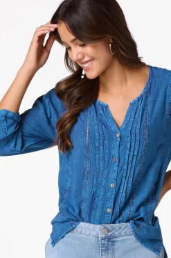 Cato Pleated Acid Wash Shirt><noscript><img width=