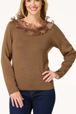 Cato Pleated Ruffled Neck Sweater><noscript><img width=