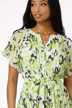Cato Pleated Ruffled Sleeve Dress><noscript><img width=