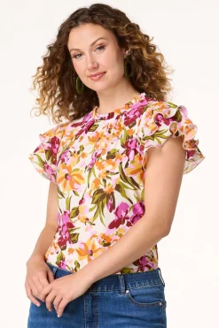 Cato Pleated Ruffled Sleeve Top> Tops