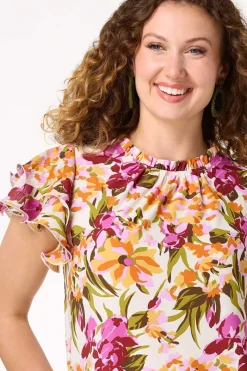 Cato Pleated Ruffled Sleeve Top><noscript><img width=
