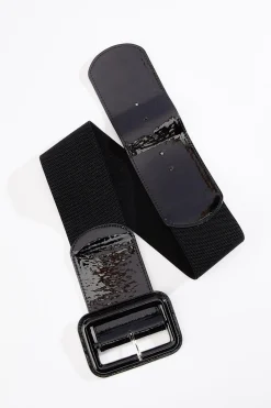 Cato Plus Size Oversized Patent Buckle Stretch Belt> Belts