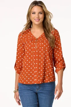 Cato Polka Dot Zip Front Top> Tops