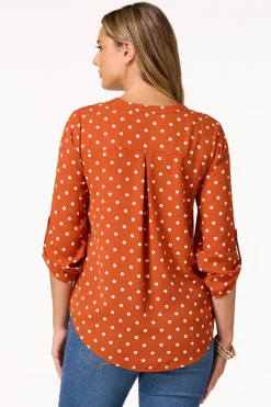 Cato Polka Dot Zip Front Top> Tops