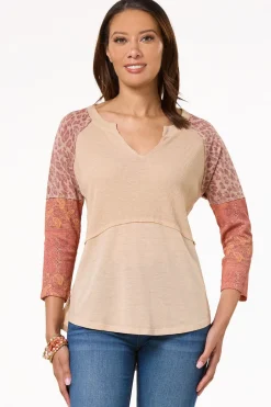 Cato Print Mix Sleeve Notch Neck Top> Tops