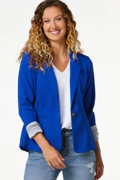 Cato Printed Cuff Ponte Blazer><noscript><img width=
