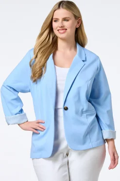 Cato Printed Cuff Ponte Blazer><noscript><img width=