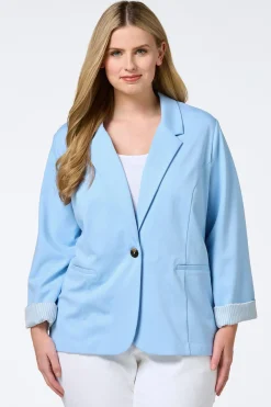 Cato Printed Cuff Ponte Blazer><noscript><img width=
