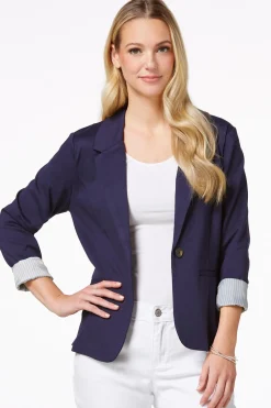 Cato Printed Cuff Ponte Blazer><noscript><img width=