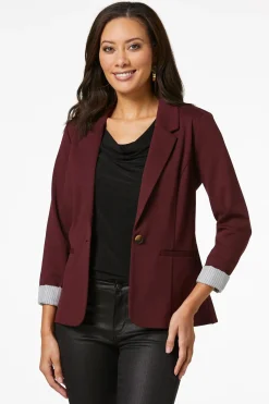 Cato Printed Cuff Ponte Blazer><noscript><img width=