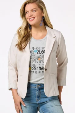 Cato Printed Cuff Ponte Blazer><noscript><img width=