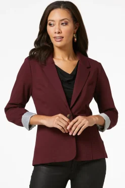 Cato Printed Cuff Ponte Blazer><noscript><img width=