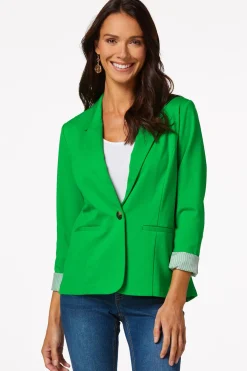 Cato Printed Cuff Ponte Blazer><noscript><img width=
