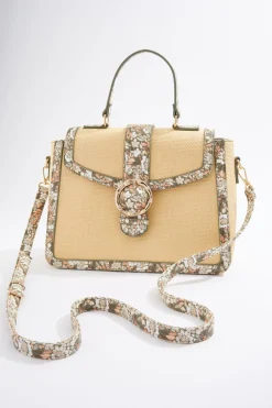 Cato Printed Trim Raffia Satchel> Handbags