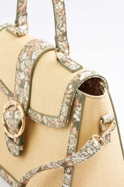 Cato Printed Trim Raffia Satchel> Handbags