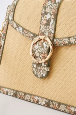 Cato Printed Trim Raffia Satchel><noscript><img width=