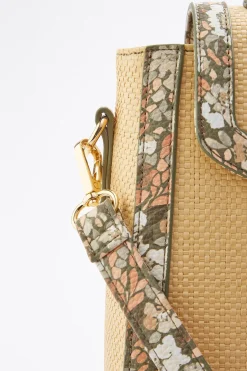 Cato Printed Trim Raffia Satchel><noscript><img width=