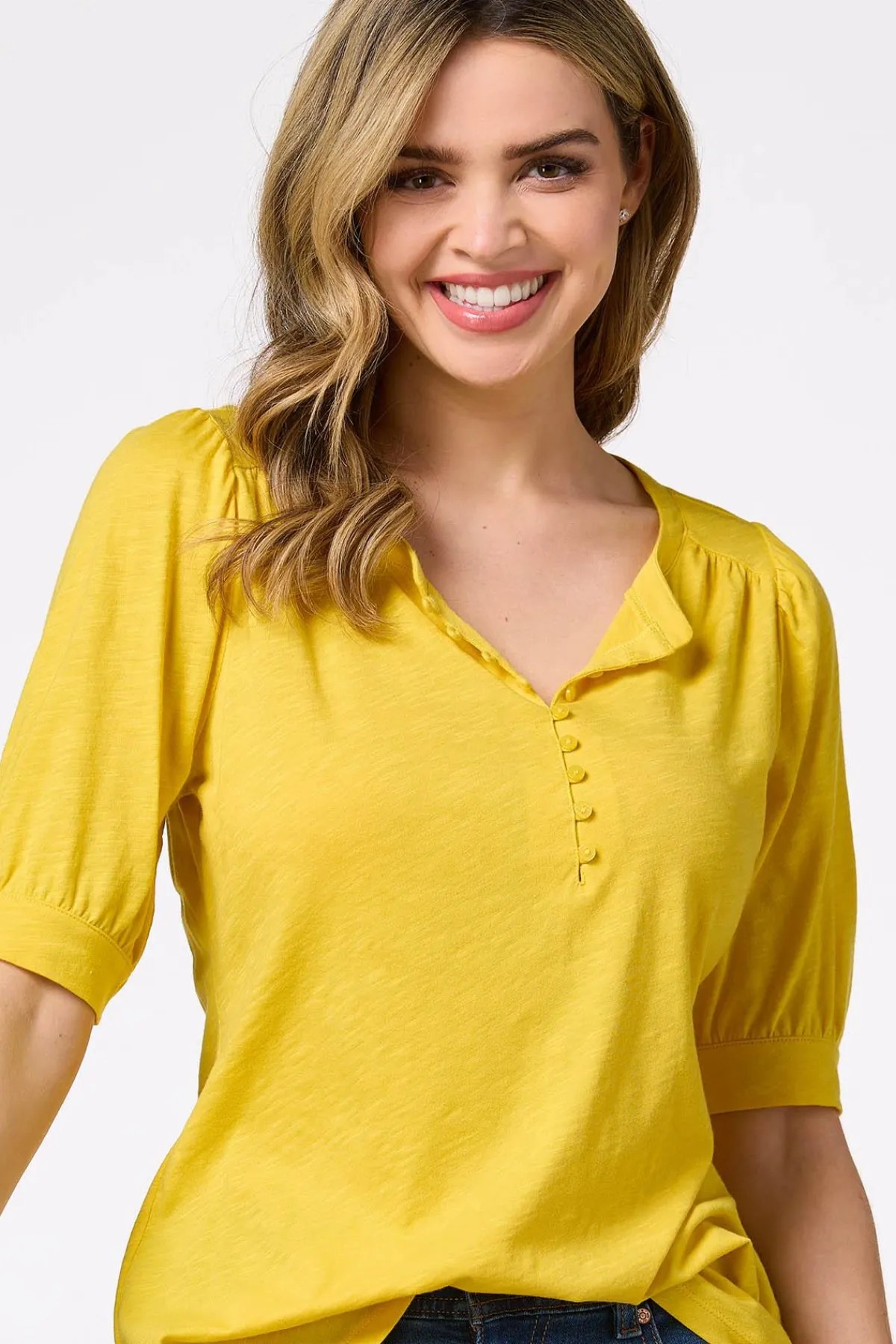 Cato Puff Sleeve Henley> Tops