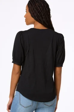 Cato Puff Sleeve Snap Henley> Tops