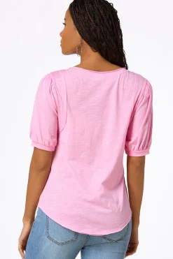 Cato Puff Sleeve Snap Henley><noscript><img width=