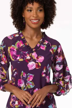 Cato Purple Floral Ruffled Top><noscript><img width=