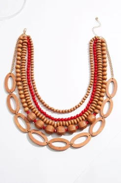 Cato Red Bead Wood Mix Layered Necklace> Necklaces