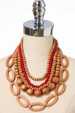 Cato Red Bead Wood Mix Layered Necklace> Necklaces