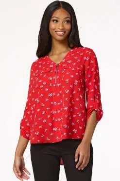 Cato Red Floral Equipment Top> Tops