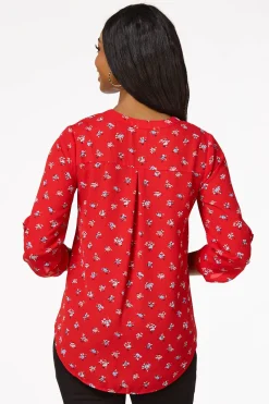 Cato Red Floral Equipment Top> Tops
