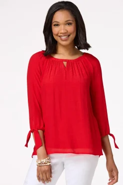 Cato Red Keyhole Top> Tops