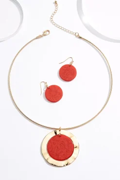 Cato Red Lucite Pendant Wire Necklace Set> Sets|Necklaces