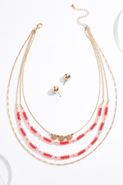 Cato Red Pink Mixed Bead Necklace Set> Sets|Necklaces