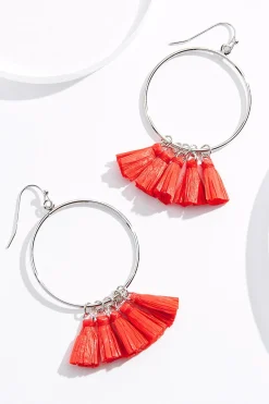 Cato Red Raffia Tassel Earrings> Earrings