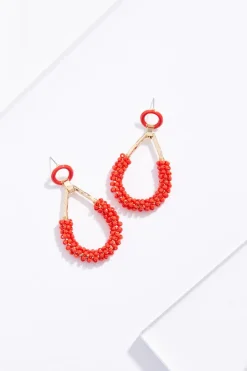 Cato Red Seed Bead Tear Earrings> Earrings
